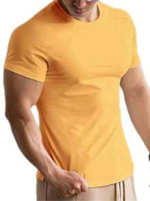 Plain Basic Short Sleeve Cotton T-Shirts S-G3 - Yellow - View 1