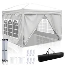 Jiubiaz Pavilion Folding Pavilion 3x3m White With Side Walls Party Tent UV Protection Height Adjustable With Carrying Bag, For Outdoor Garden Camping - White - View 1