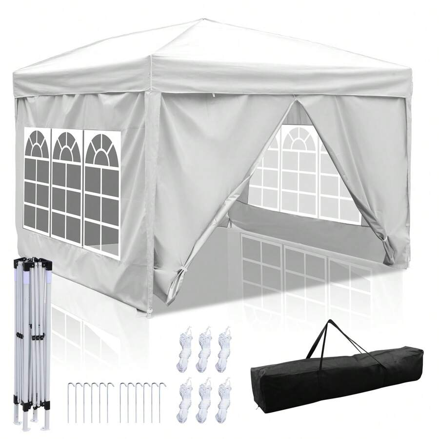 Jiubiaz Pavilion Folding Pavilion 3x3m White With Side Walls Party Tent UV Protection Height Adjustable With Carrying Bag, For Outdoor Garden Camping - White - View 1