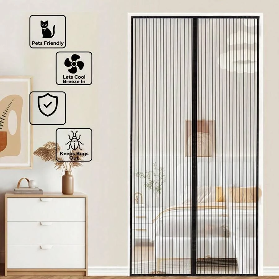 1 Piece, Black Polyester Magnetic Screen Door, Self Sealing Handheld Mesh Curtains, Heavy Duty Insect Resistant, Pet Friendly, Indoor Use, Summer Essentials