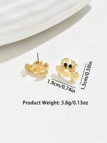 1 Cặp bông tai đinh tán hình con cua sáng tạo màu vàng, quà tặng trang sức thời trang cho bạn bè - Vàng - Xem 5