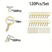 120 piezas/set Kit de anillos de salto DIY para llaveros - Pasador de ojo de tornillo de aleación de zinc mini premium para fabricación de joyas, artesanía y reparación - Accesorio de caja de herramientas fácil de usar