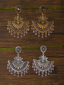 1 para kolczyków w stylu retro boho w kształcie kropli z kryształkami i rzeźbionym kwiatem, odpowiednich do codziennego noszenia przez kobiety