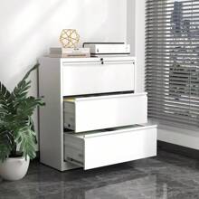 Lockable White Metal Lateral File Cabinet - Home And Office Storage Organizer With Drawers - 3 個抽屜 - 查看 3