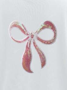 Spring Summer Sequin Bow Knot Drop Shoulder Tee