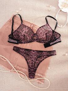 1 Set Women Leopard Print Supportive Bra & Panty Set - Multicolor - View 4