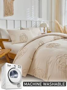 Set de funda nórdica de 2/3 piezas de terciopelo de poliéster con patrón de rosa kaki, juego de ropa de cama de estilo campestre moderno adecuado para todas las estaciones (1 funda nórdica + 1/2 fundas de almohada)