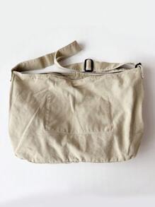 Túi đeo chéo vải canvas dung tích lớn tối giản phong cách Nhật Bản, Túi đeo vai có khóa kéo gấp gọn đa năng thường ngày cổ điển, Thích hợp sử dụng hàng ngày, Sinh viên đại học, Du lịch - Màu Khaki - Xem 7