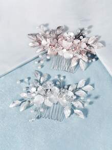 1pc Nature-Inspired Metal Flower Hair Clip Comb, Handmade Bridal Hairpiece For Wedding Dress