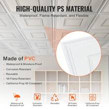 Ceiling Tiles, Drop Ceiling Tiles Premium Polystyrene Or PVC Sheet, Easy Installation/ Cutting Plastic Glue-Up Ceiling Tile, Basement Ceiling Covering For Home/Office Decoration - Gói 12 chiếc 24 x 24 in, Hình học - Xem 3
