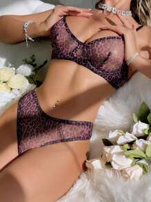 Bộ đồ lót sọc họa tiết da báo gợi cảm cho quý cô xuyên thấu, gợi cảm, lãng mạn, thích hợp để đi chơi - Màu tím - Xem 5
