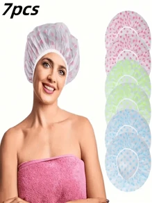 7pcs/Set Waterproof Reusable Shower Caps For Women With Elastic, Ideal For Bathing, Kitchen, Cleaning, One Size Fits All, Perfect Gift For Valentine's Day