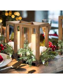 1/2/3pcs Rustic Wooden Candle Lantern / Wooden / Integrated Candle Holders & Wreaths / Home Decor / Wedding & Valentine's Day - Apricot - View 7