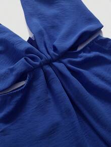 1pc Women's Solid Color Spaghetti Strap Hollow Out Jumpsuit - Navy Blue - View 4