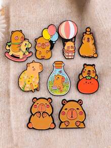 9Pcs Cute Capybara Enamel Pins Cartoon Animal Brooches Badge Lapel Pin For Backpack Clothes Accessories Kawaii Jewelry Birthday Gifts