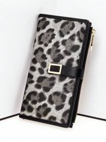 MINGYOU Women's PU Leather Leopard Print Patchwork Contrast Color Fashion Snap Closure Large Capacity Multi-Card Slots Functional Card Holder Coin Purse. Suitable As Holiday Gift. Wallet Purse Wallet Long Wallet - Black - View 1