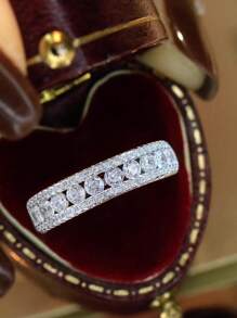 Stylever 1pc Shining Stars Zirconia Ring Ladies Jewelry For Women S925 Sterling Silver Lightweight And LuxuriousRing Fine Jewelry For Girls Birthday Dating Prom Party Gifts - Ten Stars - View 3