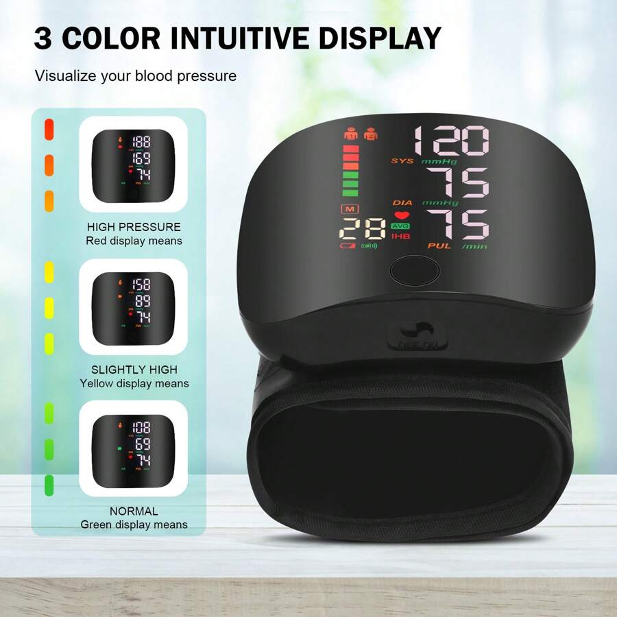 Automatic Wrist Blood Pressure Monitor – LCD Screen & Adjustable Cuff | For Effortless Health Monitoring - Black - View 1