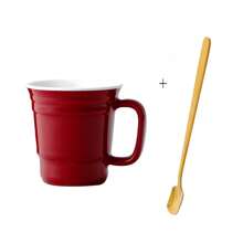 American Minimalist Ceramic Mug, Red Ceramic Mug, Creative Breakfast Cup With Spoon, Coffee Mug, Couple's Personalized Home Water Cup.