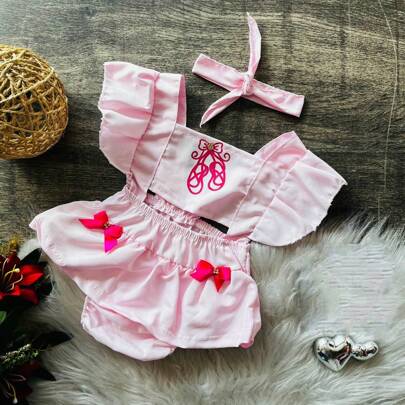 Body Menina Bebê Mesversário Romper Saia Tactel Bailarina Rosa