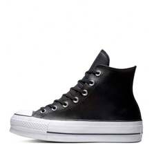 Converse Chuck All Star Platform Lift LEATHER Sneakers - Black And White Platform Boot - Shipping From Spain In 24h - Black - View 2