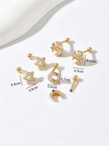 2pcs Zirconia Star & Moon Screw Earrings, Everyday & Gift For Women - Yellow Gold - View 4