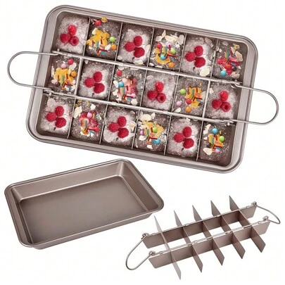 12.3 X 8 Inch Rectangular Baking Pan With Divider, Non-Stick Brownie Pan With Slicer, Baking Tray With 18 Pre-Cut Molds For Oven Baking Breads, Brownies And Cakes