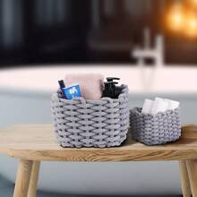 1pc Small Woven Basket Decorative Square Storage Basket Suitable For Pantry Shelf Living Room Rope Storage Bag