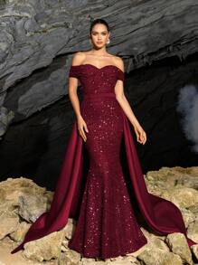 Faeriesty Vestido de sirena sin hombros, vestido formal atemporal para bodas, galas, alfombra roja, fiestas, invitado de boda, vestido de noche