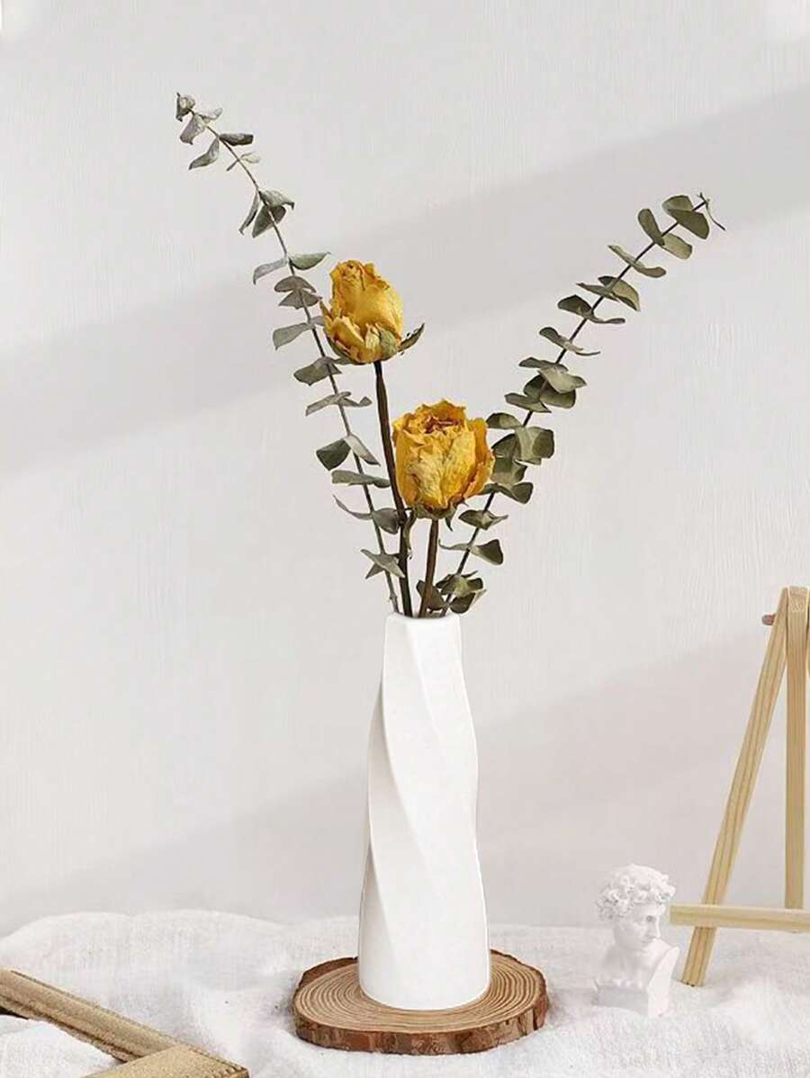 1 个塑料花瓶，用于干花，适用于客厅、餐桌、房间装饰、办公桌填充物，创意干花/鲜花花瓶装饰 - 白色 - 查看 1
