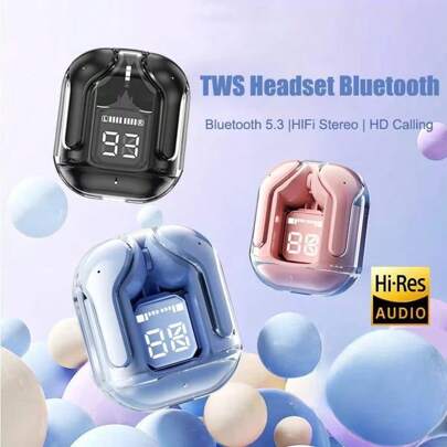 全新 Tws 无线蓝牙耳机透明电源数字显示立体声耳机蓝牙耳机无线 LED 数字显示耳机适用于所有智能手机