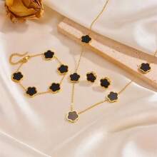 1 Set Floral Design Chain Bracelet, Necklace And Earring Jewelry Set, Elegant Style For Women