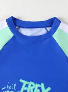 New Stylish Dinosaur Print Tankini Swimsuit Set For Teenage Boys, Long Sleeve Top And Shorts - Multicolor - View 6