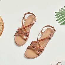 Ataiwee Women's Flat Sandals Dressy Summer Sandals Comfortable Walking Sandals - Brown - View 6