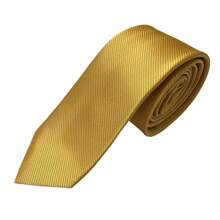 Premium Solid Plain Striped Slim Twill Tie - Gold - View 2