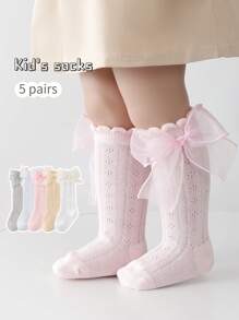 1 Pair Infant/Toddler Spring/Summer Knee High Socks, Bow & Mesh Leg Warmers, Autumn Mosquito-Repellent Socks