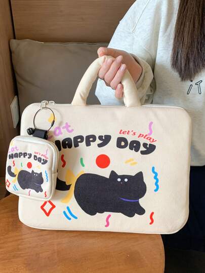 笔记本电脑包平板电脑包 11 英寸/14 英寸电脑包笔记本电脑包卡通可爱猫咪印花防水便携式电脑保护套平板电脑包 9-11 英寸 iPad Air 4 5 Pro 11 Mini 5 6 iPad 包减震包，优质防水面料，内衬柔软，保护电脑免受刮擦