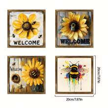 1 st. Rustiek Welkomstbord Met Gele Bloemen En Bijen - Houten Frame, Multifunctionele Seizoensdecoratie, Gemakkelijk Op Te Hangen Huisdecoratie, Lentedecoratie, Paasdecoratie, De Beste Cadeaukeuze Voor Vrienden
