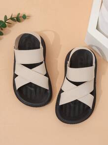 Infant Flat Elastic Strap Sandals, Baby Anti-Slip Beach Slippers - Beige - View 2