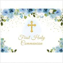 自定义名称自定义洗礼背景横幅金色圣杯天使十字架绿叶设计适用于洗礼派对、保佑上帝、我的第一个、家庭聚会背景装饰横幅、派对用品、肖像摄影背景道具乙烯基个性化 - 彩色 - 查看 9