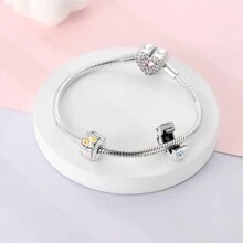 1件鍍銀花朵蝴蝶寵物印花貝殼星星月亮十字夾珠吊飾，適用於DIY珠寶製作，女性禮物理想選擇 - 銀色 - 查看 11