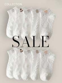 KIT 12 PAR MEIA FEMINIA CANO CURTO BRANCO FOFO COM TEXTURA - Branco - Visão 2