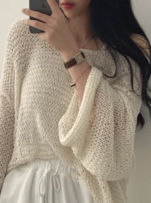 EAVA Sweet Design, Lightweight V-Neck Lace-Up, Purely Sensual Long-Sleeve Knit, Women's Cover-Up Top