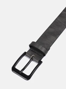 1 pieza Cinturón decorativo casual llano de poliuretano (PU) para hombres, apto para uso diario, hebilla con recubrimiento metálico, color negro