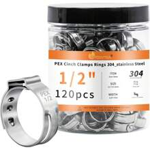 120pcs 1/2 Inch PEX Cinch Clamps Rings, 304 Stainless Steel Single Ear Hose Clamps, Pex Crimp Rings For PEX Tubing Pipe Fitting Connections