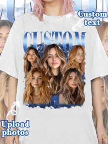 定制女士T恤 - 添加您自己的文字（周年纪念日/结婚誓言/订婚公告/我们成为情侣的日子），送给女友/妻子的礼物，情人节礼物，时尚秋季款，街头休闲风 - 白色 - 查看 1