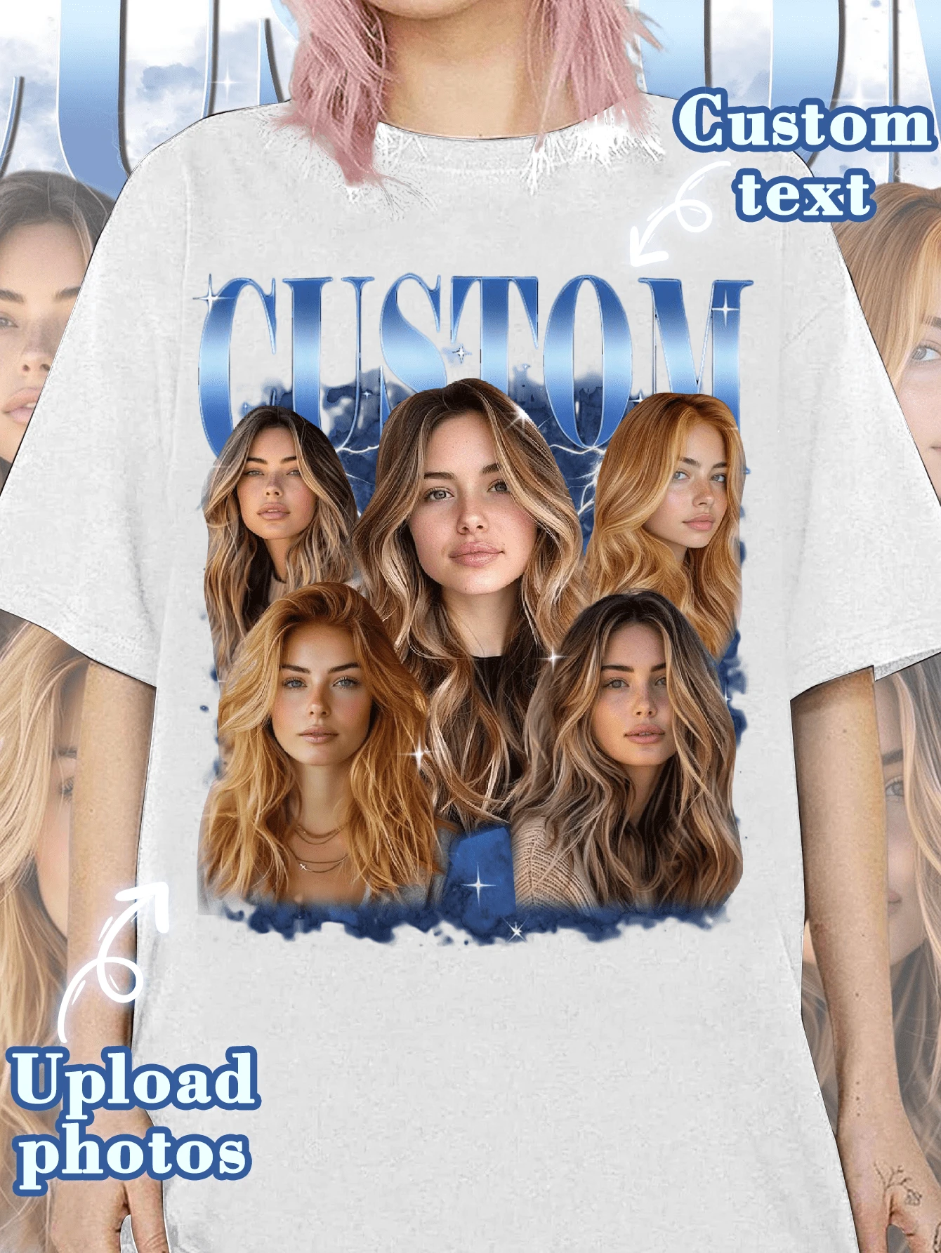 定制女士T恤 - 添加您自己的文字（周年纪念日/结婚誓言/订婚公告/我们成为情侣的日子），送给女友/妻子的礼物，情人节礼物，时尚秋季款，街头休闲风 - 白色 - 查看 1