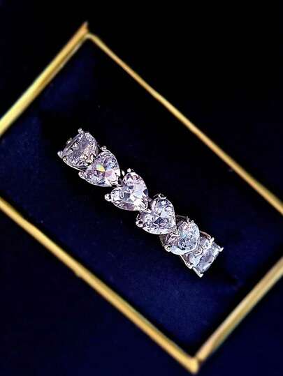 1 stuk 925 sterling zilveren glanzende liefdesring, klassieke transparante sprankelende zilveren damesring, vintage stijl, kan gebruikt worden als vingersieraad of als cadeau.