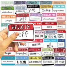 50PCS Hello I Am Stickers Vinyl Aesthetics Stickers Scrapbooking, Diary, Bumper, Skateboard, Water Bottle, Cartoon, Hard Hat, Car Stickers And Decals