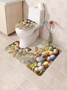 Juego de cortina de ducha de 1 pieza/4 piezas con diseño de flores de primavera, mariposa, conejo y huevo, cortina impermeable con 12 ganchos, alfombra de baño, felpudo en forma de U, tapa del inodoro, divisor de baño, accesorios de baño, decoración de baño, flores del Día de la Madre, regalos personalizados para mamá, regalos de última hora, ideas para el Día de la Madre, regalos para el Domingo de la Madre, tarjetas hechas a mano para mamá, mejores regalos del Día de la Madre de menos de $50